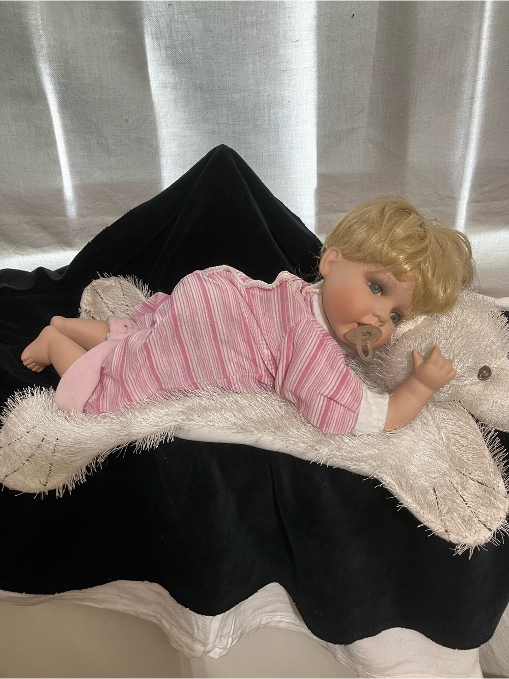 Pink Striped Baby Doll with Pacifier - Kids Toys